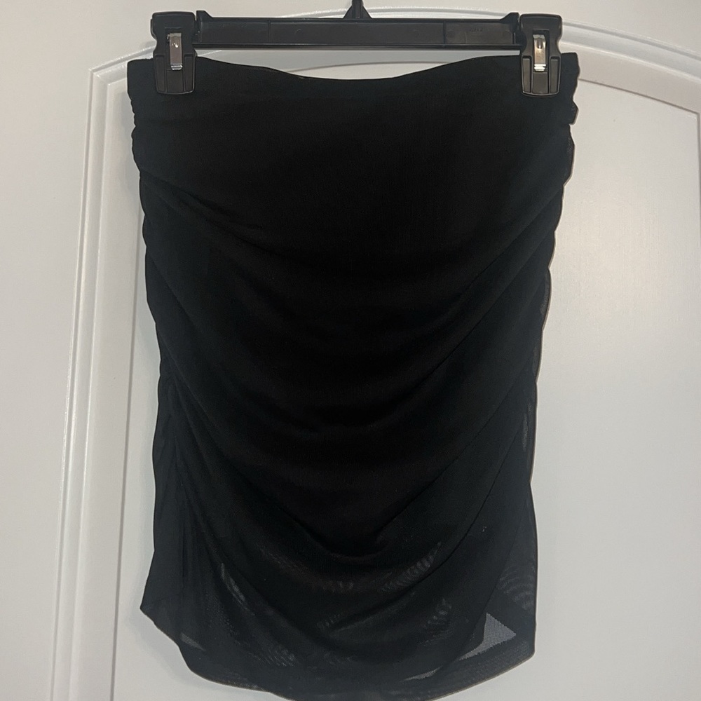 Black Mesh Scrunch Skirt